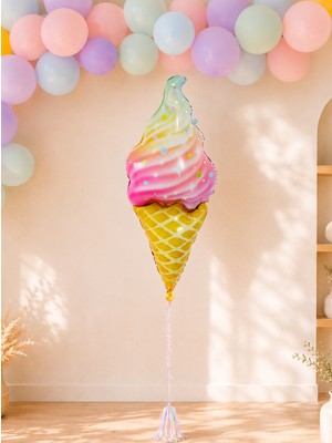 Parti Adresi Gökkuşağı Renkli Dondurma Folyo Balon Parti Balonu 47INC 119 cm
