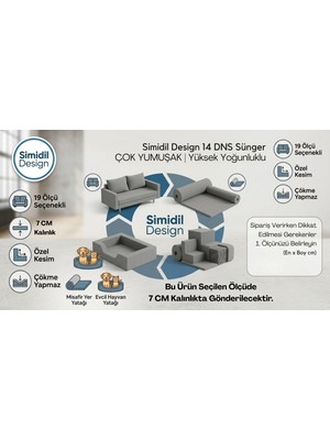 Simidil Design 14 Dns Yumuşak Sünger - 7 cm Kalınlık Yüksek Yoğunluklu 19 Ölçü Seçenekli - Döşemelik Sedir, Minder, Yatak ve Evcil Hayvan Süngerleri