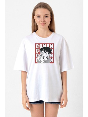 Detective Conan Anime Conan Beyaz Kadın Oversize Tshirt