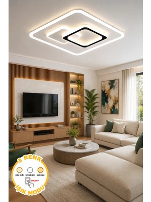 Ece Aydınlatma Stark Kumandasız Plafonyer Avize Beyaz Metal Modern Tasarım ile Şık Aydınlatma