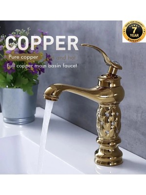 İthal Faucet Banyo Lavabo Bataryası Altın Dore Taşlı Yeni Model ithal 7 Yıl Garantili