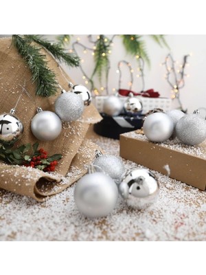 Yenigeldi 12 Adet Gümüş 6 cm Yılbaşı Topu, Adet Noel Topu, Çam Ağacı Topu, Süs Topu