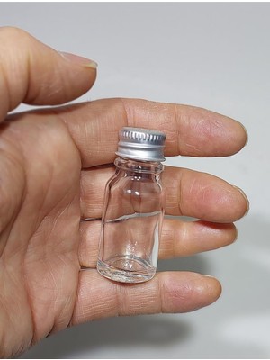 Sampex 50 Adet 10ML Cam Şişe Gümüş Metal Kapaklı Shot Şişesi, DAFD3372
