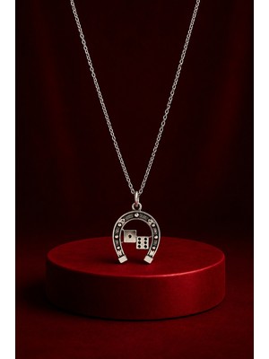Alaja Silver At Nalı ve Zar Tasarım - Şans Sembolü Parlak Tasarım  925 Ayar Gümüş Kolye