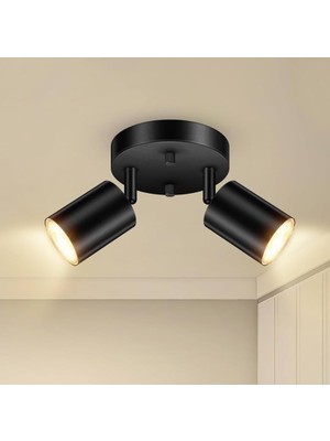 Rsylight Retro Siyah Metal 2 Li LED Spot Tavan Plofyoner 180 Derece Hareketli Beyaz Ampullu