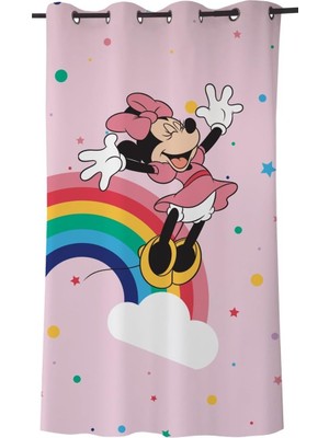 Taç Lisanslı Disney Minnie Mouse Düz Pamuk Saten Hazır Perde, Çok Renkli, Tekli