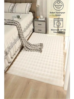 Raschel Carpet Krem Yumuşak Bubble Kaymaz Özel Taban Peluş Halı Yolluk, 80 x 120