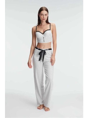 Colezium Arias Closet Fantezi Bralet Sütyen Pamuklu Puantiye Desenli Desteksiz Dantel Detaylı Pijama Takımı
