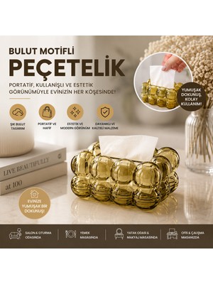 Larimar 19X13X9CM Kahverengi Şeffaf Yaylı Masaüstü Bubble Dekoratif Bulut Peçetelik (5177)
