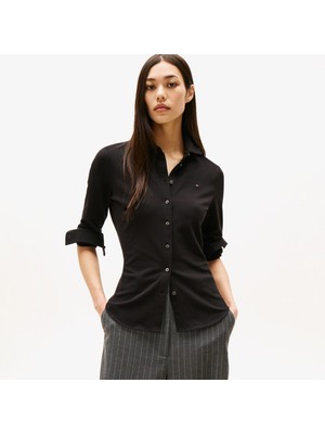Tommy Hilfiger 1985 Slim Pique Kadın Siyah Gömlek