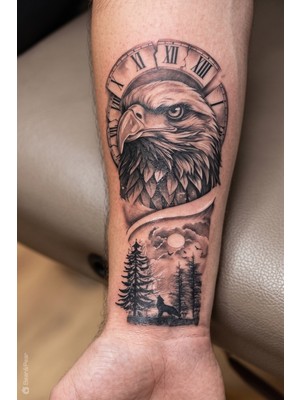 BP Tattoo Kartal, Kurt ve Kırık Saat Temalı Geçici Dövme