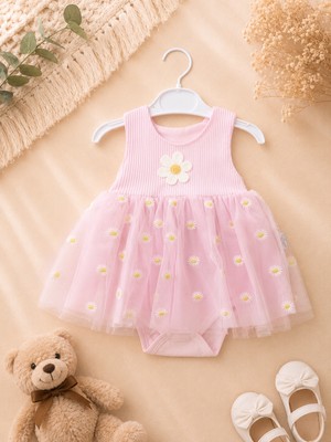 Omeca Concept Kız Bebek Papatya Desenli Tüllü Body Elbise – Şık Tütü Elbise Görünümlü Çıtçıtlı Bebek Body