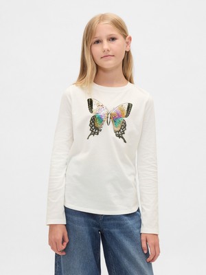 Gap Kız Çocuk Beyaz Flippy-Sequin Grafik T-Shirt