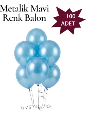Lotus Party Metalik Mavi Renk Balon - Mavi Renk Balon  100 Adet