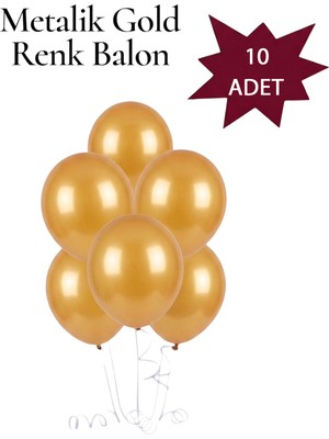 Lotus Party Metalik Gold Renk Balon - Gold Renk Balon  10 Adet