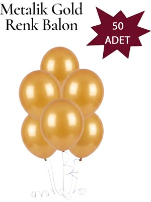 Lotus Party Metalik Gold Renk Balon - Gold Renk Balon  50 Adet