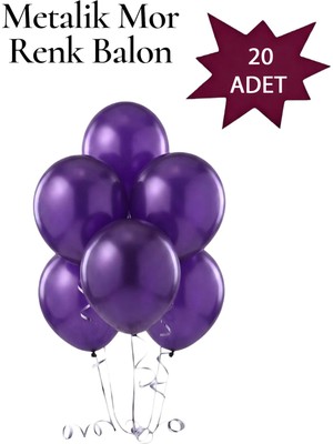 Lotus Party Metalik Mor Renk Balon - Mor Renk Balon  20 Adet