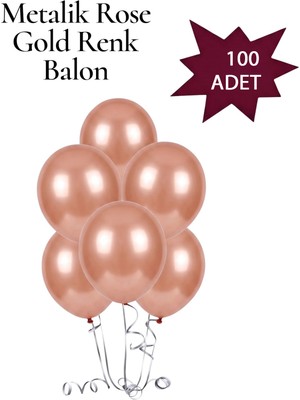 Lotus Party Metalik Rose Gold Renk Balon - Rose Gold Renk Balon  100 Adet