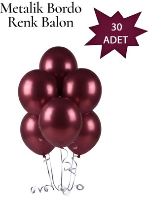 Lotus Party Metalik Bordo Renk Balon - Bordo Renk Balon  30 Adet
