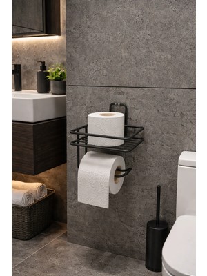 Alper Banyo Güçlü Yapışkanlı Yedek Raflı Tuvalet Kağıdı Askısı, Banyo Düzenleyicisi