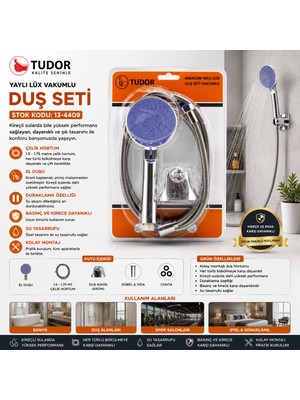 Nargo Vakumlu - Krom Lüks Duş Seti Metal Yaylı HORTUM=150CM Mafsal