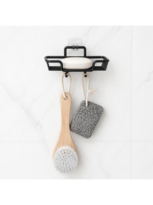 Alper Banyo Siyah Yapışkanlı Kancalı Sabunluk Rafı, Statik Boyalı Banyo Duş Sabunluğu ve Sünger Askısı