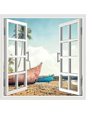 Pencere Poster Duvar Kağıdı Kayıklar Yapışkanlı Sticker