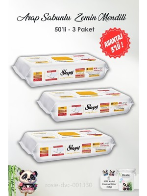 Sleepy 3 Adet Arap Sabunu Katkılı Mopa Uyumlu 4 Xlarge Yer Temizlik Havlusu 50'li ve Rosıe