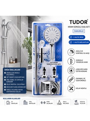 Nargo Vakumlu - Krom Lux Sürgülü Duş Seti