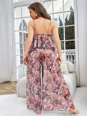 Kapsulavm Özel Tasarım Büyük Beden Çiçek Desenli Bol Kesim 2'li Pijama Takımı