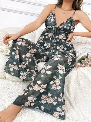 Kapsulavm Özel Tasarım Büyük Beden Çiçek Desenli Bol Kesim 2'li Pijama Takımı