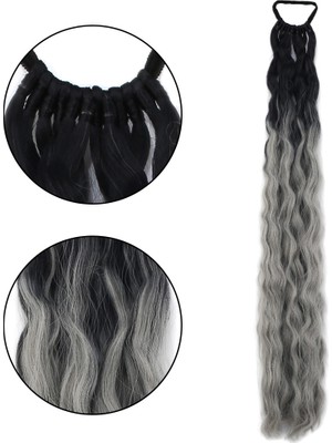 Colezium Lastik Tokalı At Kuyruğu Kabarık Afro Daalı / Siyah / Gri Ombre