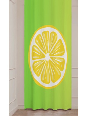 Greendecor Yaz Plaj Flamingo Palmiye Limon Karpuz Güneş Meyve Hello Summer Desenli Renkli Dijital Baskılı Fon Perde