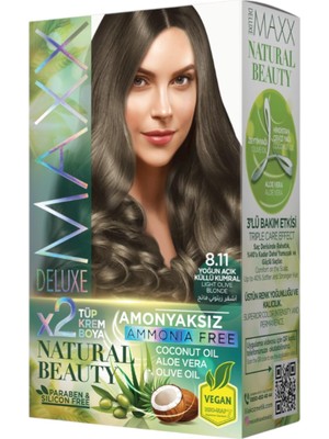 Maxx Deluxe Natural Beauty Amonyaksız Set Saç Boyası 8.11 Yoğun Küllü Açık Kumral