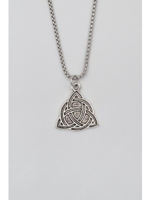 Alooya Triquetra - Kelt Düğümü Örme Zincir Kolye - Antik Gümüş Kaplama - Kadın Erkek - 60 cm