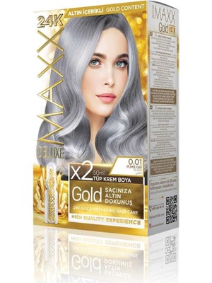 Maxx Deluxe Gold Serisi 24K Altın Parçacıklı Serum ile 1 Kutu 2 x 50 ml ve Geliştiriciler Saç Boyası (Füme Gri 0.01)