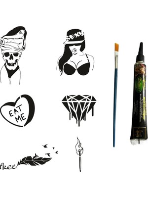 Davetkar Modeller Tüp Kına ve Fırça Hediyeli Tattoo Geçici Dövme Seti