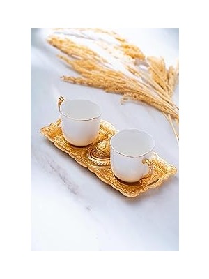 Acar Ayla 2 Kişilik Tepsili Sunum Kahve Fincanı Takımı, 90 Ml, Beyaz, Porselen