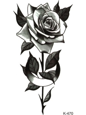 Bearpear Siyah Gül Geçici Dövme Rose Tattoo