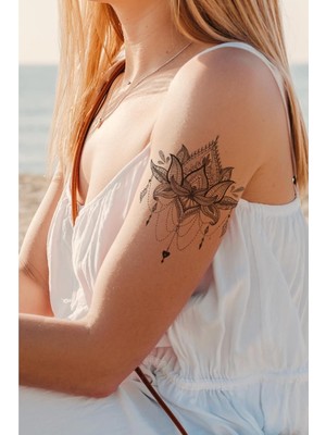 Bearpear Lotus Mandala Geçici Dövme, Kadın Geçici Dövme, Mandala Tattoo, Günlük, Plaj, Kumsal Dövmesi