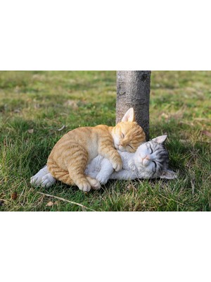 Hi- Line Gift 87757-K Turuncu ve Gri Tabbies Kedi Heykeli