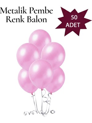 Lotus Party Metalik Pembe Renk Balon - Pembe Renk Balon  50 Adet