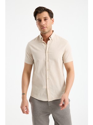 JACK CARISMA Kısa Kol Flam Keten %100 Pamuk Slim Fit Erkek Gömlek