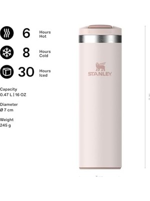 The Transit Fliptop Mug Termos Bardak, 0.47 L, Pembe Kuvars (Rose Quartz)