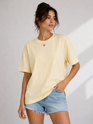 Snow Basic Günlük Rahat Düz Renk Tencel Kumaş Kadın T-Shirt