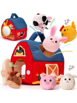 Robokids Peluş Çiftlik Evi Oyuncak Seti | Yumuşak Taşınabilir Ahır