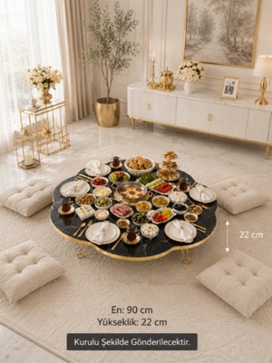 Raden Siyah Gold Mermer Desen Yer Sofrası Yemek Masası