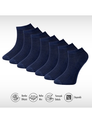 Lion Monroe Saf Bambu Yazlık Erkek Patik Düz Kısa Lacivert Çorap Dikişsiz Premium Hediye Kutulu 7'li Softaura Series L5952AZNP