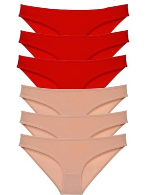 Royaleks 6 Adet Eko Set Likralı Kadın Slip Külot Kırmızı Ten