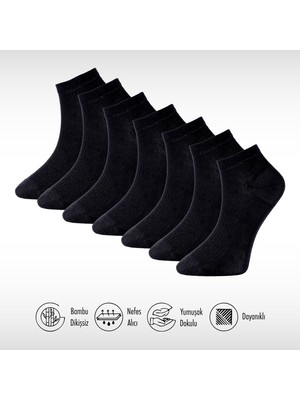Lion Monroe Saf Bambu Yazlık Erkek Patik Düz Kısa Siyah Çorap Dikişsiz Premium Hediye Kutulu 7'li Softaura Series L5952AZNP